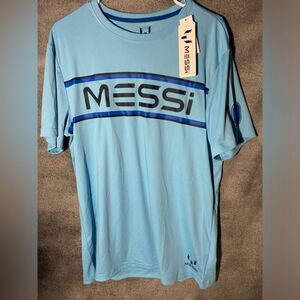 Messi Mens Blue Short Sleeve Breathable Polyester Athletic Jersey Top Size Large